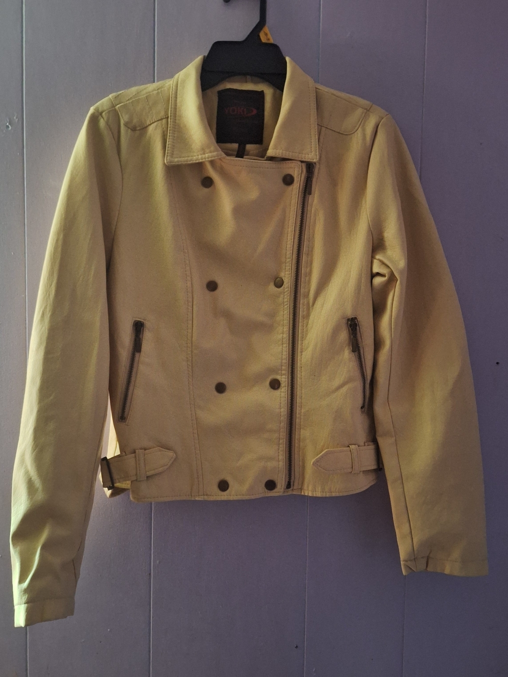 Yoki Tan Faux Leather Double-Breasted Jacket